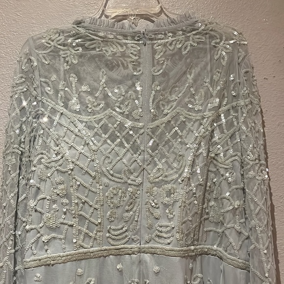 Mac Duggal SEQUINED ILLUSION HIGH NECK LONG SLEEVE MIDI DRESS 9142 Seafoam - Picture 8 of 14